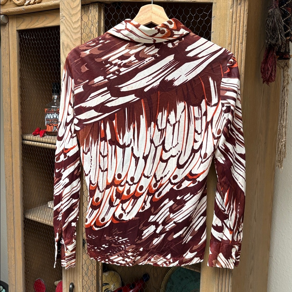 Vintage 1970's Lady Arrow Abstract Print Long Sleeve Button Up Shirt - Picture 12 of 15
